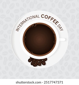 International Coffee Day. white coffee cup design with black coffee beans on the side