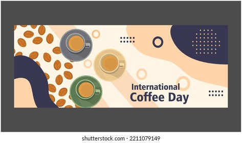 international coffee day   world map background, scented coffee bean silhouette, greeting vector banner, flyer. template international coffee day banner and poster