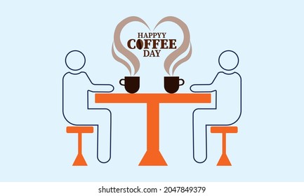 International Coffee Day.Showing romantic moment between the couple. Suitable for print, greeting card, poster and banner, sticker background. Vector illustration