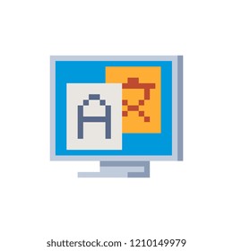 International communication translation concept illustration pixel art logo. Foreign language conversation icons. Translator sign. Isolated vector on white background.