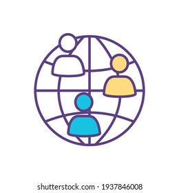 International community RGB color icon. Cross-cultural friendships development. Global communication. Art enthusiasts, artists interaction. Exchanging knowledge and ideas. Isolated vector illustration