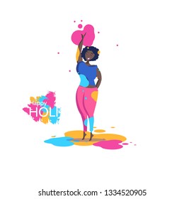 International concept of Festival of Colors celebration Holi with women, vector illustration