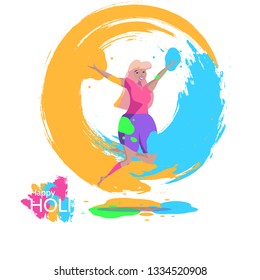 International concept of Festival of Colors celebration Holi with women, vector illustration