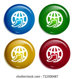 International connection multi color gradient glossy badge icon set. Realistic shiny badge icon or logo mockup