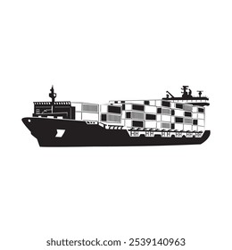 Silueta internacional del barco del envase. ​ del mar​transporte significa logotipo del barco, Ilustración vectorial del barco de la logística