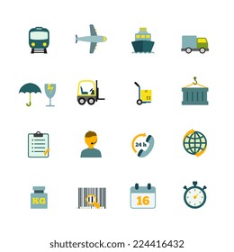 Internationale Koordinationslogistik 24 Stunden weltweite Containerzustellung Flache Symbole Internet Symbole Piktogramme Sammlung einzelne Vektorillustration Illustration