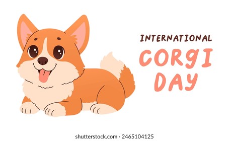 Anuncio de concepto del Día Internacional de Corgi, afiche, fondo. 4 de junio. Ilustración vectorial Eps 10