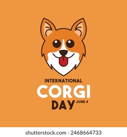 International Corgi Day. June 4. Flat design vector. Cute dog face. Eps 10.