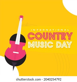 International Country Music Day Poster. Illustration Guitar with Music Waves with yellow background.