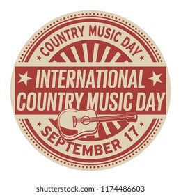 International Country Music Day, September 17, rubber stamp, vector Illustration