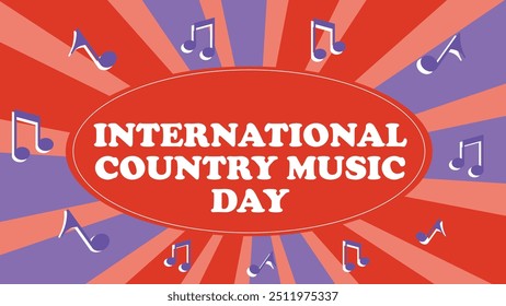 INTERNATIONAL COUNTRY MUSIC DAY vector banner design with geometric shapes and vibrant colors on a horizontal background.