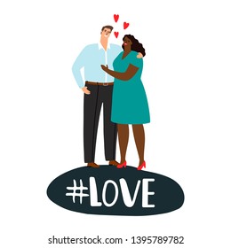 International couple in love. Positive love vector illustration. Couple love and relationship young people
