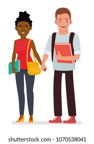 International couple students. Cartoon vector character illustration on white background.