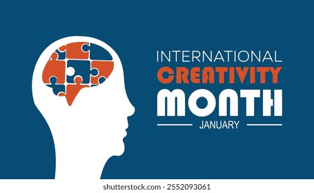 International Creativity Month observed each year during January. Education Awareness concept. Vector template for banner, greeting card, poster with background.