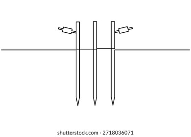 Icono internacional de muñón de cricket dibujo continuo de una línea sobre fondo blanco Ilustración vectorial de contorno de símbolo de equipo deportivo minimalista