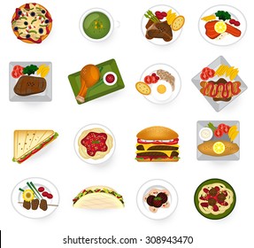 International cuisine food from Asian to American and Europe serve as main dish and fast food in restaurant icon collection set, create by vector 