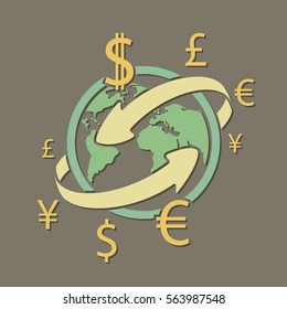 International currency money transfers. Stock vector illustration