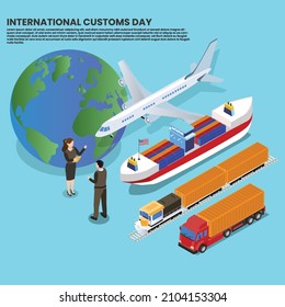 International customs day isometric 3d vector concept for banner, website, illustration, landing page, flyer, etc.