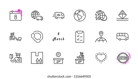 International Customs Day Set Line Vector Icons. Editable Stroke. 32x32 Pixel Perfect