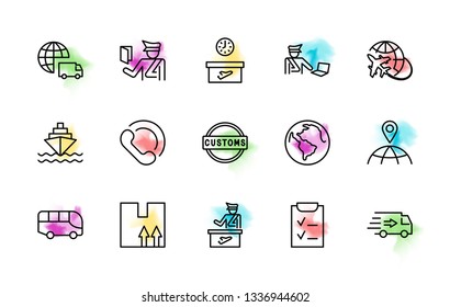 International Customs Day Set Line Vector Icons. Editable Stroke. 32x32 Pixel Perfect