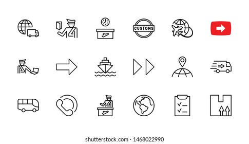 International Customs Day Set Line Vector Icons. Editable Stroke. 32x32 Pixel Perfect