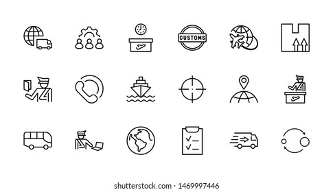 International Customs Day Set Line Vector Icons. Editable Stroke. 32x32 Pixel Perfect