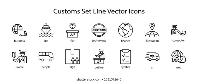 International Customs Day Set Line Vector Icons. Editable Stroke. 32x32 Pixel Perfect
