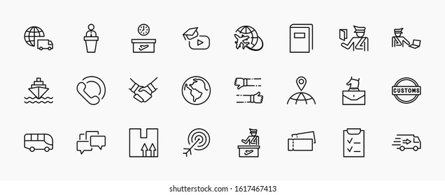 International Customs Day Set Line Vector Icons. Editable Stroke. 32x32 Pixel Perfect