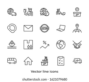 International Customs Day Set Line Vector Icons. Editable Stroke. 32x32 Pixels