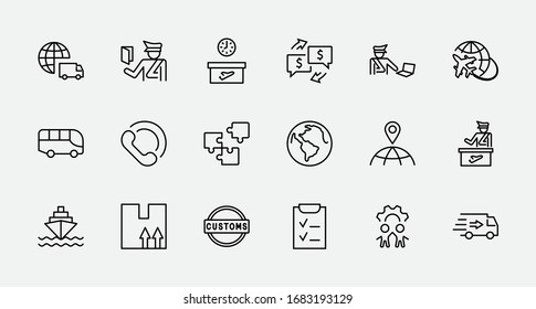 International Customs Day Set Line Vector Icons. Editable Stroke. 32x32 Pixels