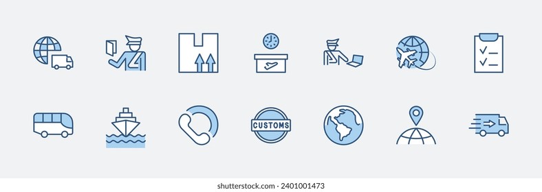 International Customs Day Set Line Vector Icons. Editable Stroke. 32x32 Pixel Perfect.