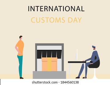 International Customs Day vector concept: Passenger waiting his cargo checked by customs officer in the airport or harbor terminal