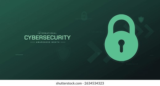 International cyber security awareness month is observed. flat design Cyber security banner gradient color green