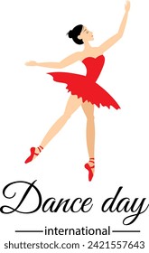 Día Internacional de la Danza. Bailarina de ballet en rojo sobre un fondo transparente.