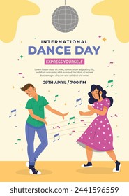 International Dance Day Celebration. International dance day Background.  April 29. Vector illustration design for Poster, Banner, Flyer, Card, Post, Cover, Greeting, Competition, Event. Dancer.