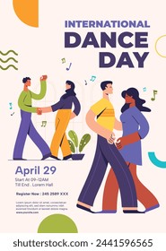 International Dance Day Celebration. International dance day Background.  April 29. Vector illustration design for Poster, Banner, Flyer, Card, Post, Cover, Greeting, Competition, Event. Dancer.