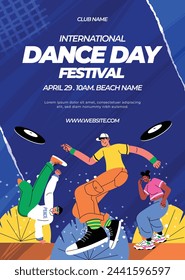 In: International Dance Day Celebration. Hintergrund des internationalen Tanztages.  29. April. Vektor-Illustration Design für Poster, Banner, Flyer, Karte, Post, Cover, Gruß, Wettbewerb, Event. Tänzerin.