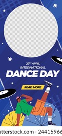 In: International Dance Day Celebration. Hintergrund des internationalen Tanztages.  29. April. Vektor-Illustration Design für Poster, Banner, Flyer, Karte, Post, Cover, Gruß, Wettbewerb, Event. Tänzerin.