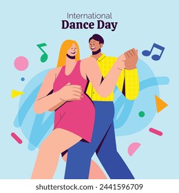 Celebración del Día Internacional de la Danza. Día Internacional de la Danza Antecedentes.  29 de abril. Diseño de ilustración vectorial para póster, banner, flyer, tarjeta, poste, cubierta, saludo, competencia, evento. Bailarina.