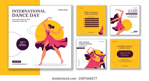 International Dance Day Celebration Social Media Template Flat Cartoon Illustration