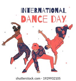 International dance day greeting banner. Flat vector illustration for dance studio.