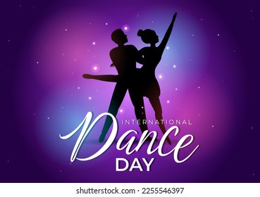 International Dance Day Illustration with Professional Dancing Performing Couple or Single in Flat Cartoon Hand Drawn for Landing Page Templates