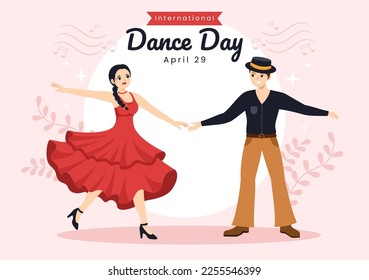 International Dance Day Illustration with Professional Dancing Performing Couple or Single in Flat Cartoon Hand Drawn for Landing Page Templates