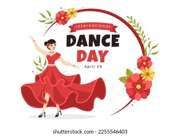 International Dance Day Illustration with Professional Dancing Performing Couple or Single in Flat Cartoon Hand Drawn for Landing Page Templates