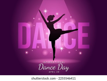 International Dance Day Illustration with Professional Dancing Performing Couple or Single in Flat Cartoon Hand Drawn for Landing Page Templates