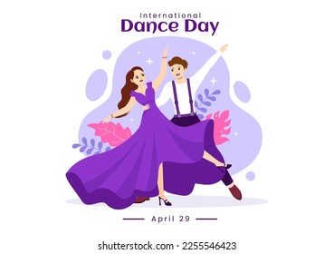 International Dance Day Illustration with Professional Dancing Performing Couple or Single in Flat Cartoon Hand Drawn for Landing Page Templates