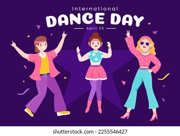 International Dance Day Illustration with Professional Dancing Performing Couple or Single in Flat Cartoon Hand Drawn for Landing Page Templates