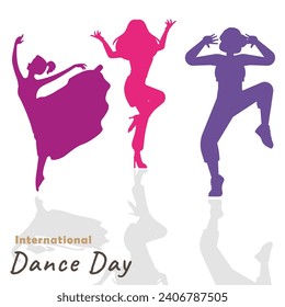 International Dance Day illustrative banner with different dance moves on white background.