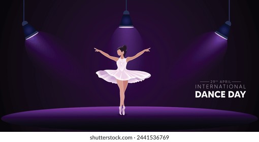 International Dance Day on April 29th girl dancing on stage vector poster