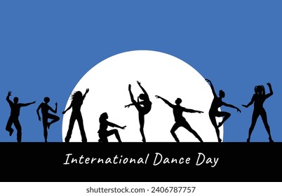Día Internacional de la Danza. Plantilla para fondo, banner, tarjeta, afiche. ilustración vectorial.